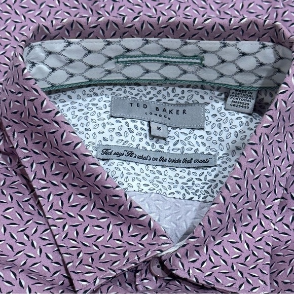 Ted Baker Purple Leaf Print Casual Button Down Shirt Country Club Summer Size S - Picture 6 of 9